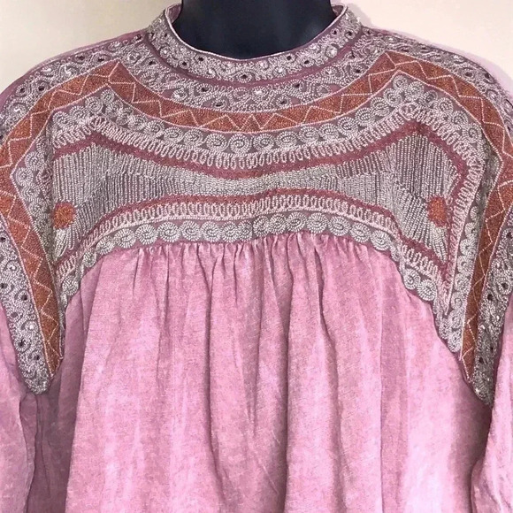Free People Burnout Embroidered Blouse Size S - Picture 5 of 7